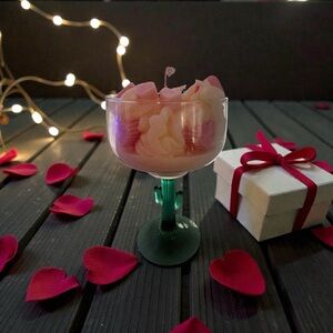 Romantic Rose Green reusable Glass 24 oz Cabernet wine candle